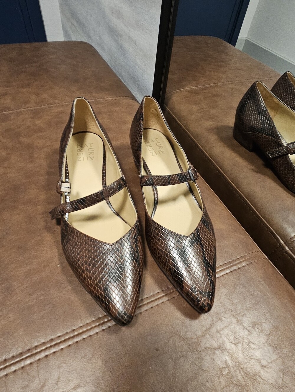 Naturalizer Florencia Snake-Embossed Pointed-Toe Mary Jane Flats